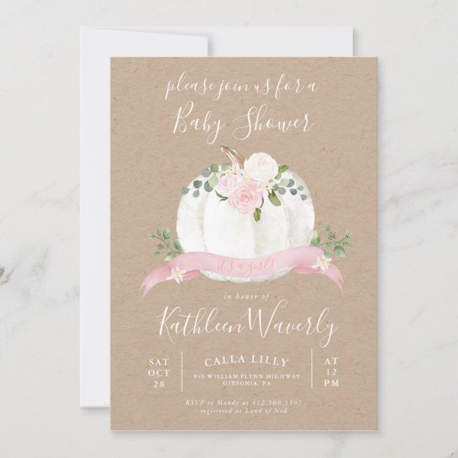 Petite Citrouille Invitation Baby shower d'automne (Devant)