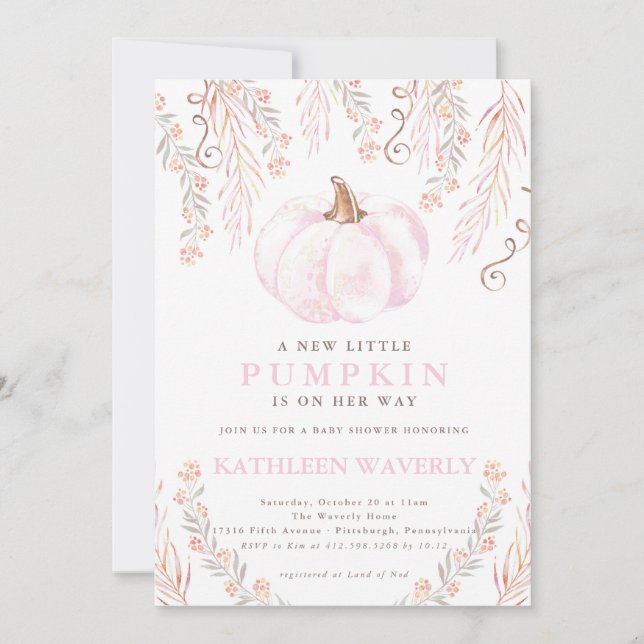Petite Citrouille Invitation Baby shower d'automne (Devant)