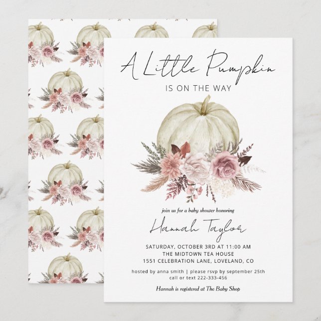 Petite Citrouille Invitation Baby shower fille (Devant / Derrière)