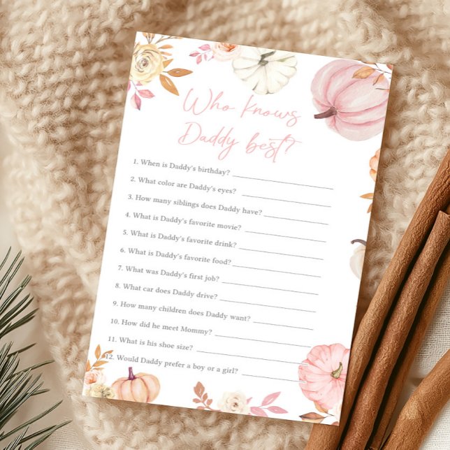 Petite Citrouille Rose Automne Qui Connaît le Mieu (Girl Little Pumpkin Fall Baby Shower Who Knows Daddy Best Game)