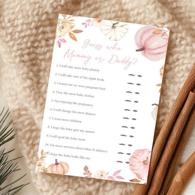 Petite citrouille rose devine maman ou papa automn (Girl Little Pumpkin Fall Baby Shower Guess Who Mommy or Daddy Game)