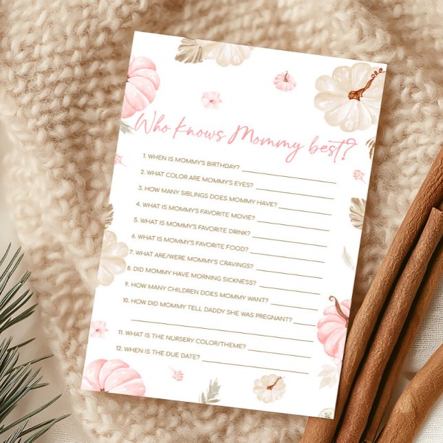 Petite Citrouille Rose Douce Qui Connaît le Mieux  (Girl Fall Pumpkin Baby Shower Who Knows Mommy Best Game)