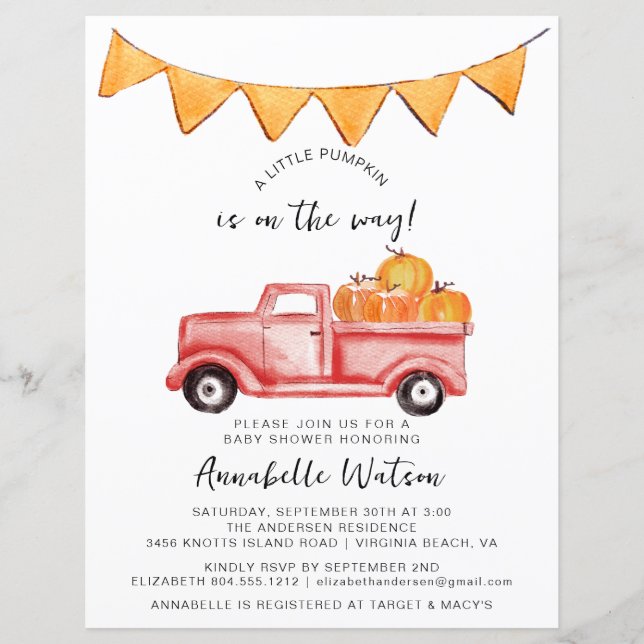 Petite Citrouille Rustic Automne Baby shower Invit (Devant)