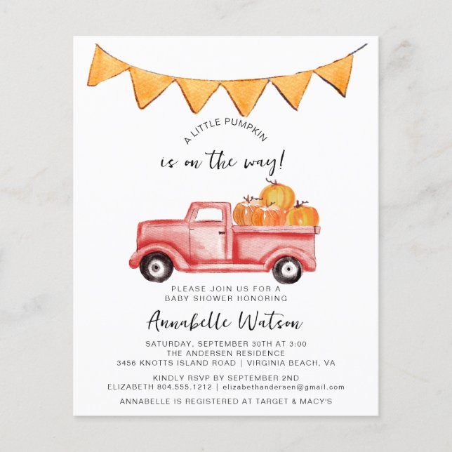 Petite Citrouille Rustic Automne Baby shower Invit (Devant)