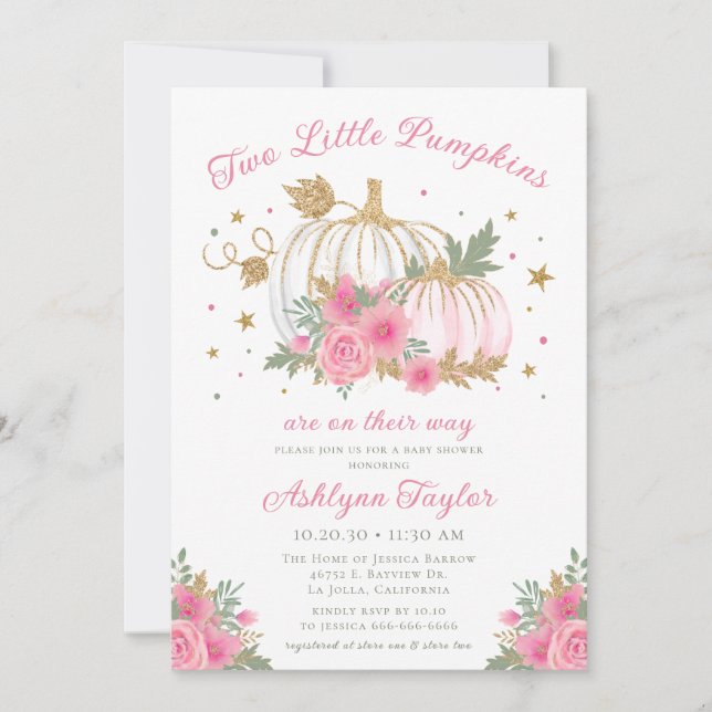 Petite Citrouille Twin Girl Baby shower Invitation (Devant)