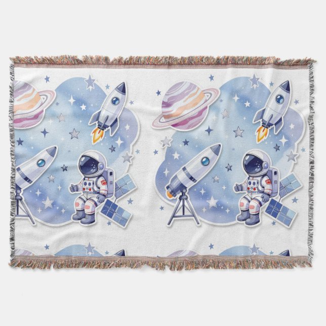Petite couverture confortable d'astronaute bleue p (Devant)