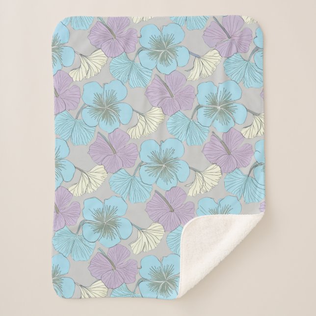 “Petite couverture Sherpa – Trèfle bleu et violet” (Devant)