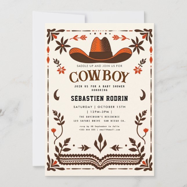 Petite Cowboy Baby shower moderne Invitation (Devant)