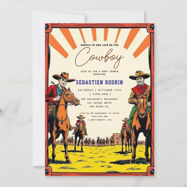 Petite Cowboy Baby shower moderne Invitation (Devant)