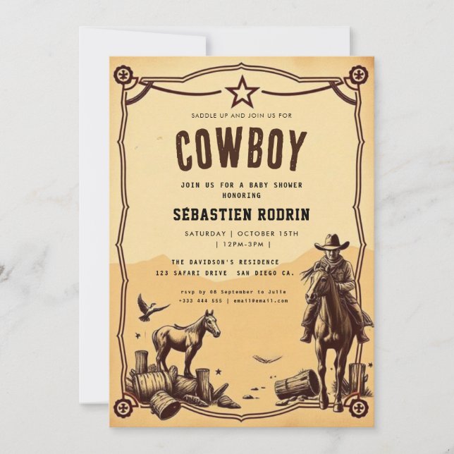 Petite Cowboy Baby shower moderne Invitation (Devant)