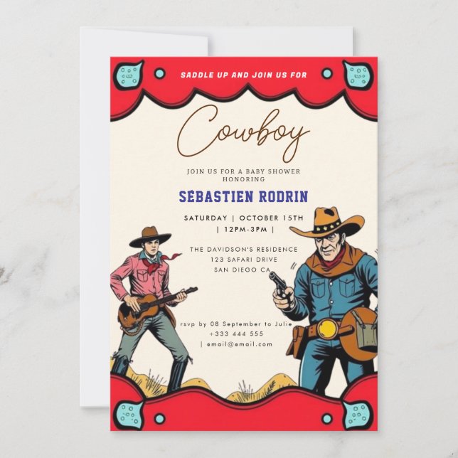 Petite Cowboy Baby shower moderne Invitation (Devant)