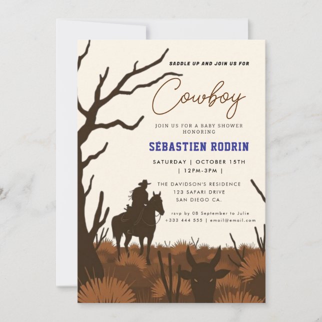 Petite Cowboy Baby shower moderne Invitation (Devant)