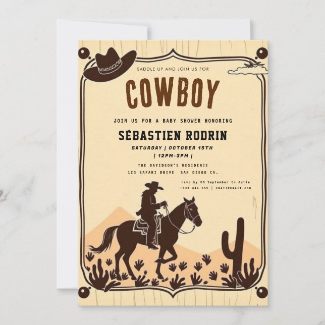 Petite Cowboy Baby shower moderne Invitation (Devant)