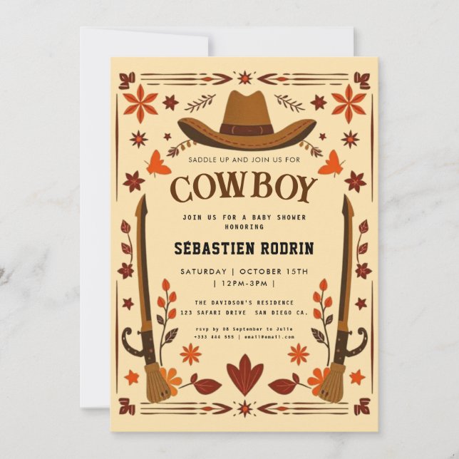 Petite Cowboy Baby shower moderne Invitation (Devant)