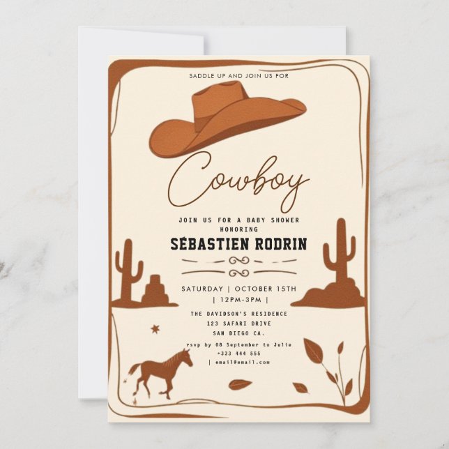 Petite Cowboy Baby shower moderne Invitation (Devant)