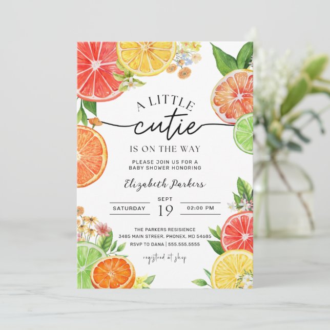 Petite Cutie Baby Citrus Douche Invitation (Debout devant)