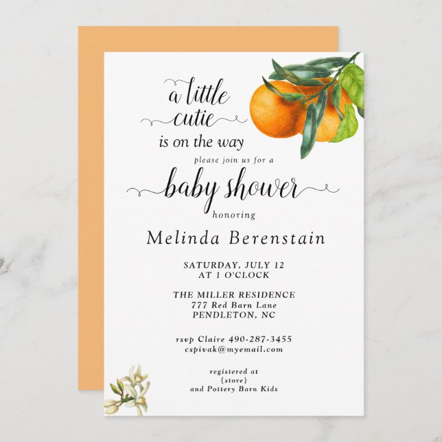 Petite Cutie Orange Baby shower Invitation (Devant / Derrière)