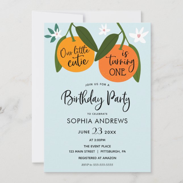 Petite Cutie Orange Invitation Anniversaire (Devant)