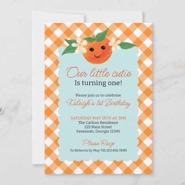 Petite Cutie Orange Neutre Invitation Anniversaire (Devant)