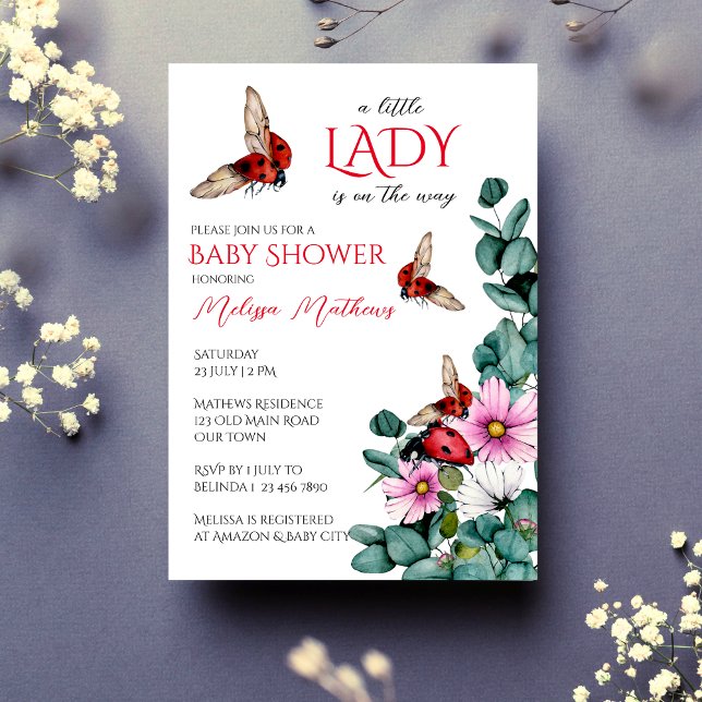 Petite dame fille invitation baby shower (Lady bug little lady spring summer girls baby shower invitation editable template instant download)