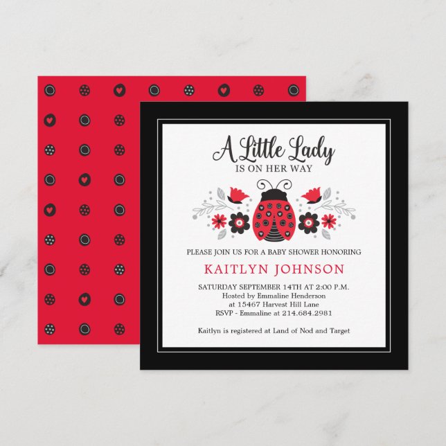 Petite dame Ladybug fille Baby shower Invitation (Devant / Derrière)
