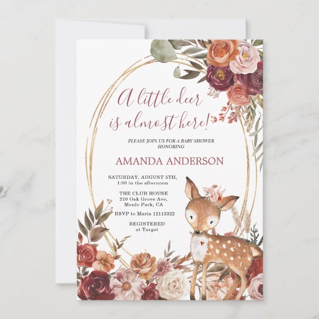 Petite Deer Beige Marsala Baby shower invitation (Devant)