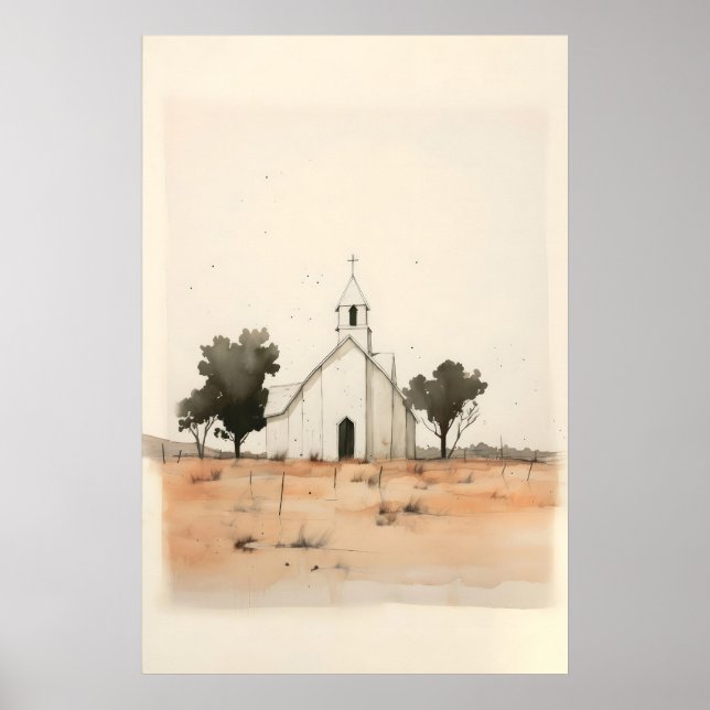 Petite église à la campagne, impression numérique (Devant)