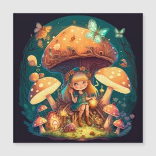 Petite elve de fille parmi les champignons