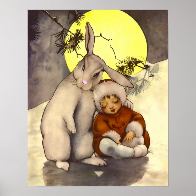 Petite enfant endormi avec Bunny Nursery Poster (Devant)