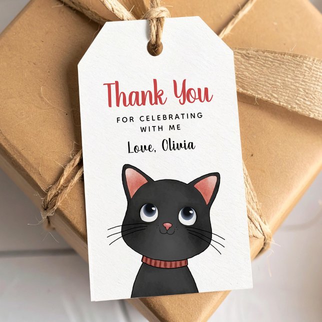 Petite étiquette de cadeau chat noir merci (Créateur téléchargé)