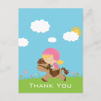 Petite fille à cheval merci carte postale