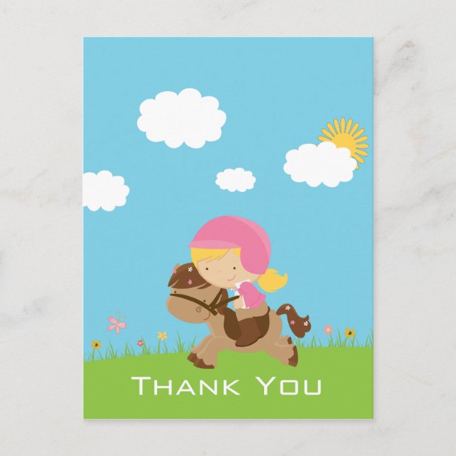 Petite fille à cheval merci carte postale (Devant)