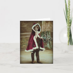 Petite fille à Chritsmas Cape Carte Note Vintage