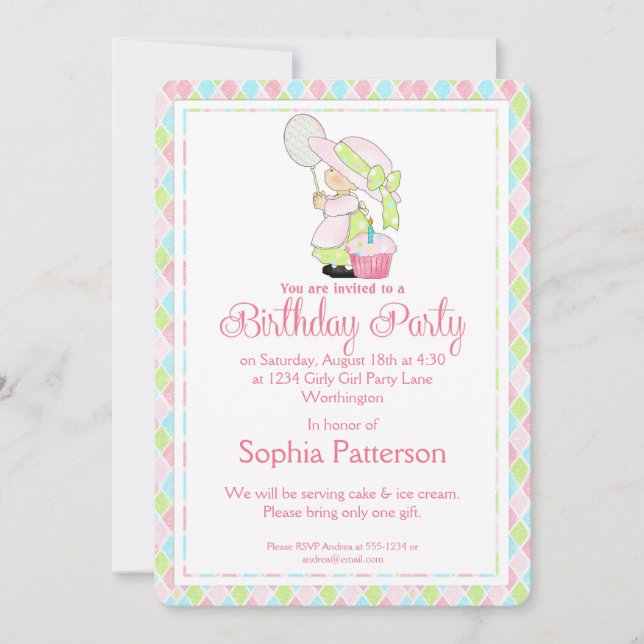 Petite fille Anniversaire Fête Invitation Pays Fil (Devant)