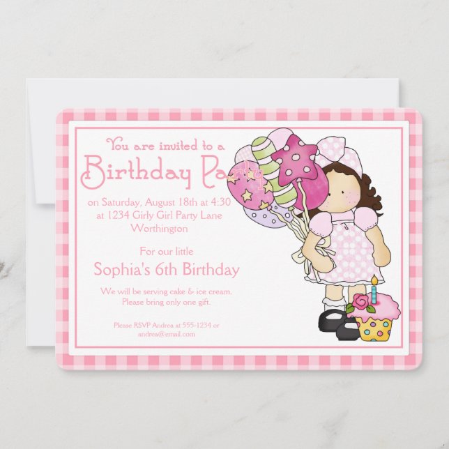 Petite fille Anniversaire Fête Invitation Pays Fil (Devant)