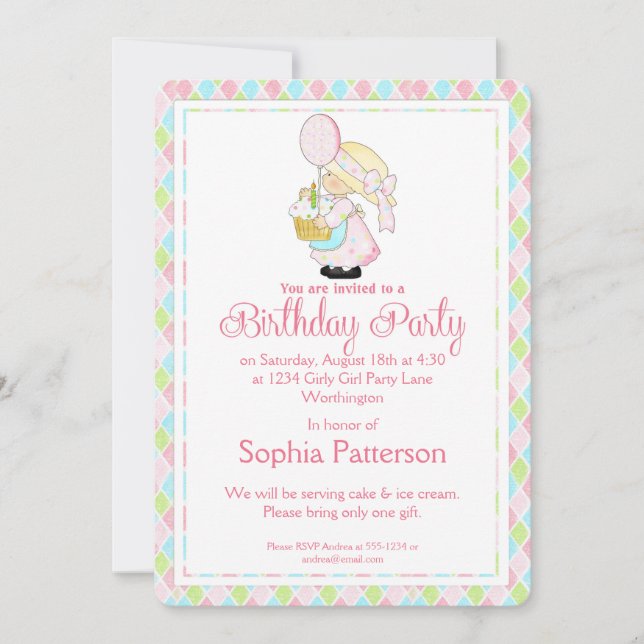 Petite fille Anniversaire Fête Invitation Pays Fil (Devant)