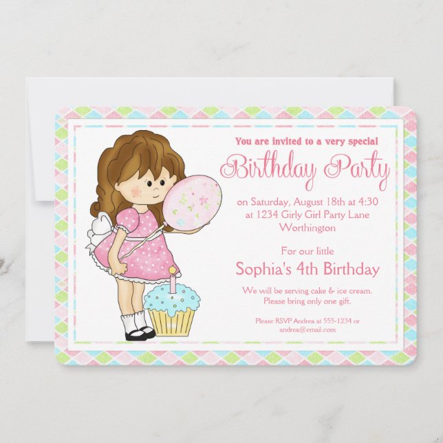 Petite fille Anniversaire Invitation Fille fille d (Devant)