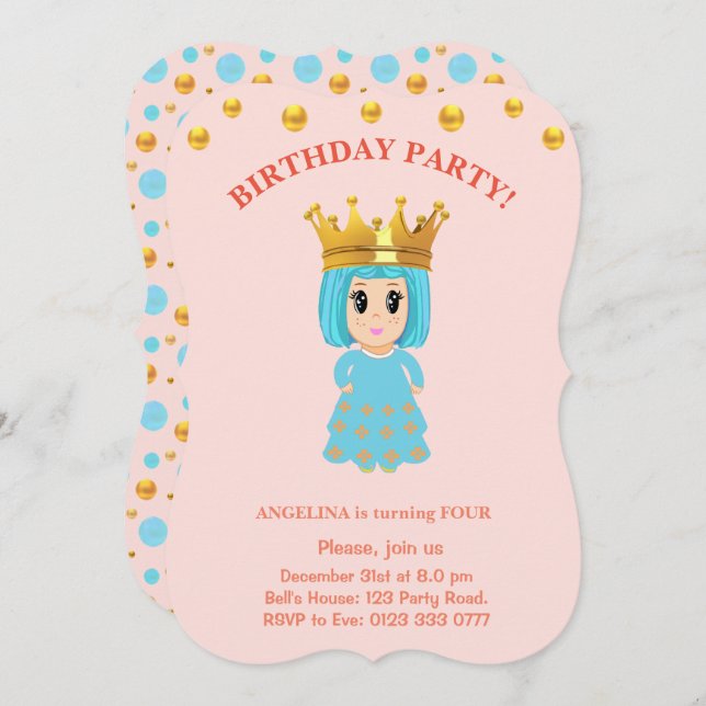 Petite fille Anniversaire Invitation personnalisée (Devant / Derrière)