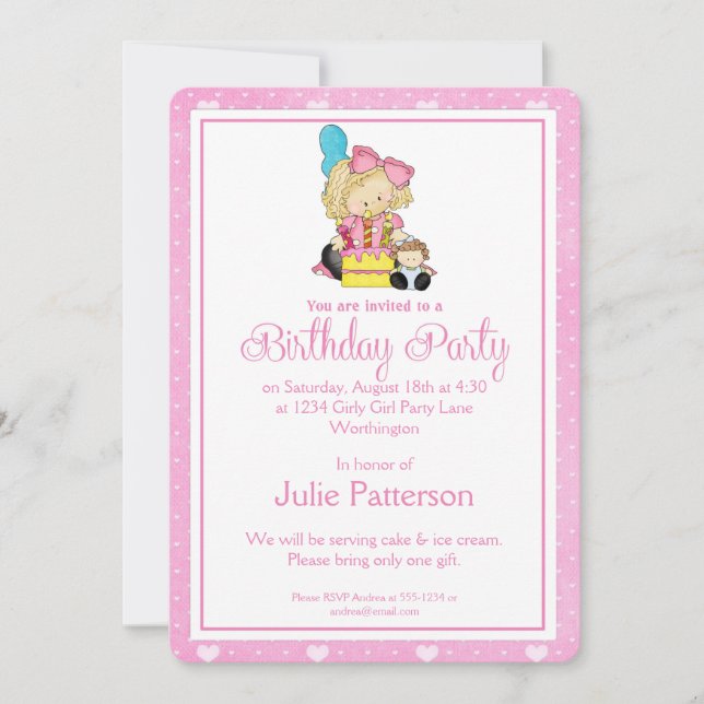 Petite Fille Anniversaire Invitation Pink 2 (Devant)