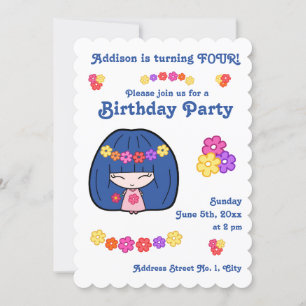 Petite Fille Anniversaire Invitations Kawaii Fille
