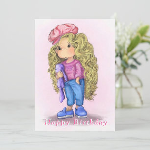 Petite fille avec Bunny Toy Carte d'anniversaire