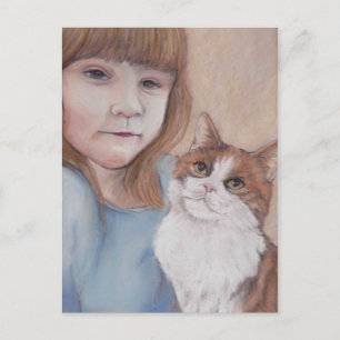 Petite fille avec carte postale Calico Cat