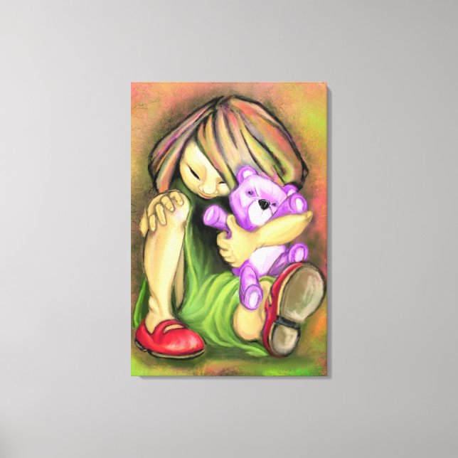 Petite Fille avec Ours en Peluche Impression sur T (Recto)