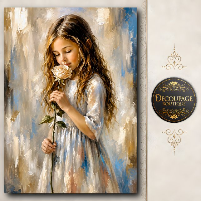 Petite Fille avec Papier de Soie à Rose Blanche (Little Girl with White Rose Tissue Paper)