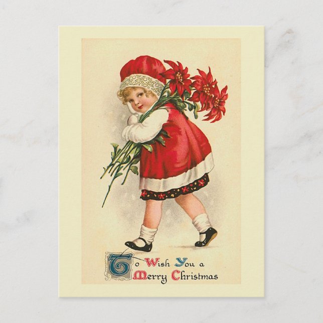 "Petite fille avec Poinsettias" Carte Postale Vint (Devant)