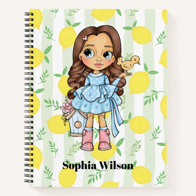 Petite Fille avec un Oiseau et Carnet de Citrons (Devant)
