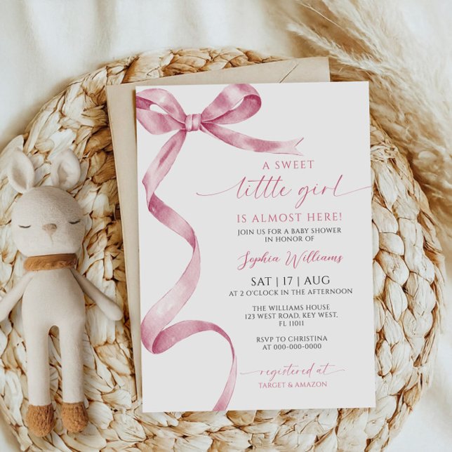 Petite fille Baby shower Rose Bow Sweet Invitation (Créateur téléchargé)