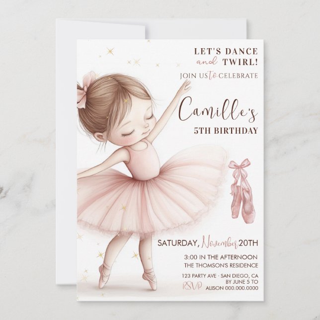 Petite fille Ballerina anniversaire Invitation (Devant)