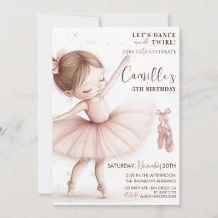 Petite fille Ballerina anniversaire Invitation