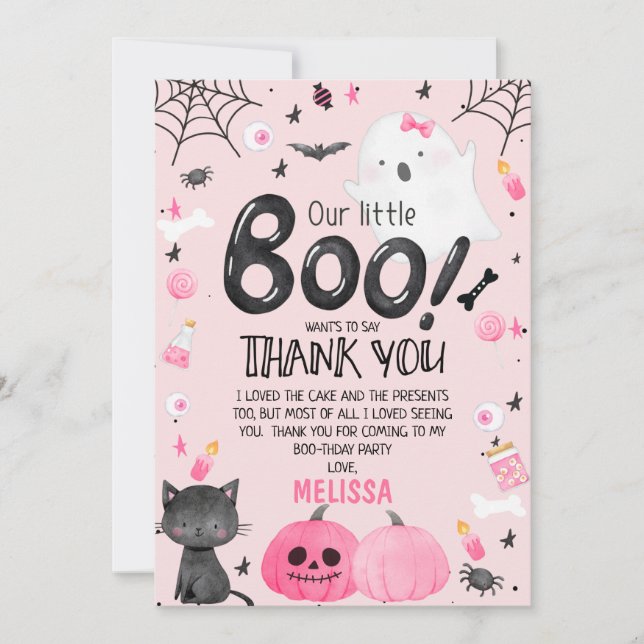 Petite fille Boo Halloween Carte de remerciements  (Devant)